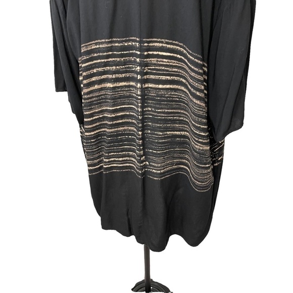 T Party Boutique Boho Hippie Oversized Kimono Black with Tan Variegated Stripes - Picture 7 of 9